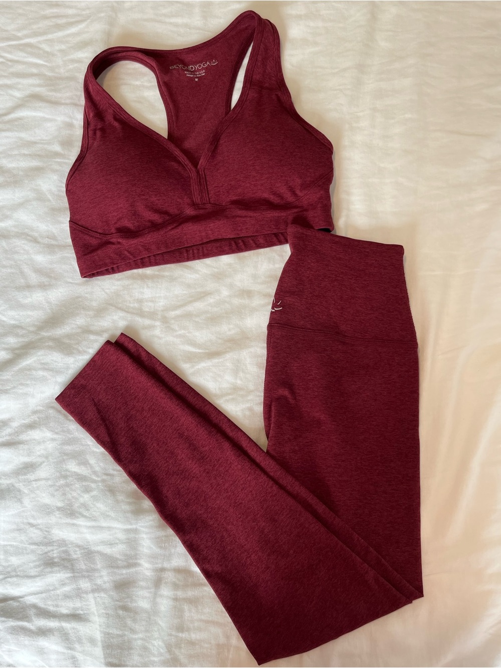 Beyond Yoga Burgundy Racerback Sports Bra & High-Waist Leggings Set